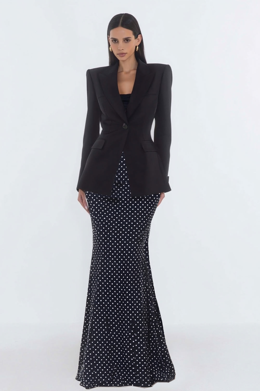 Black Peaked Lapel Mermaid 2 Piece Work Dress