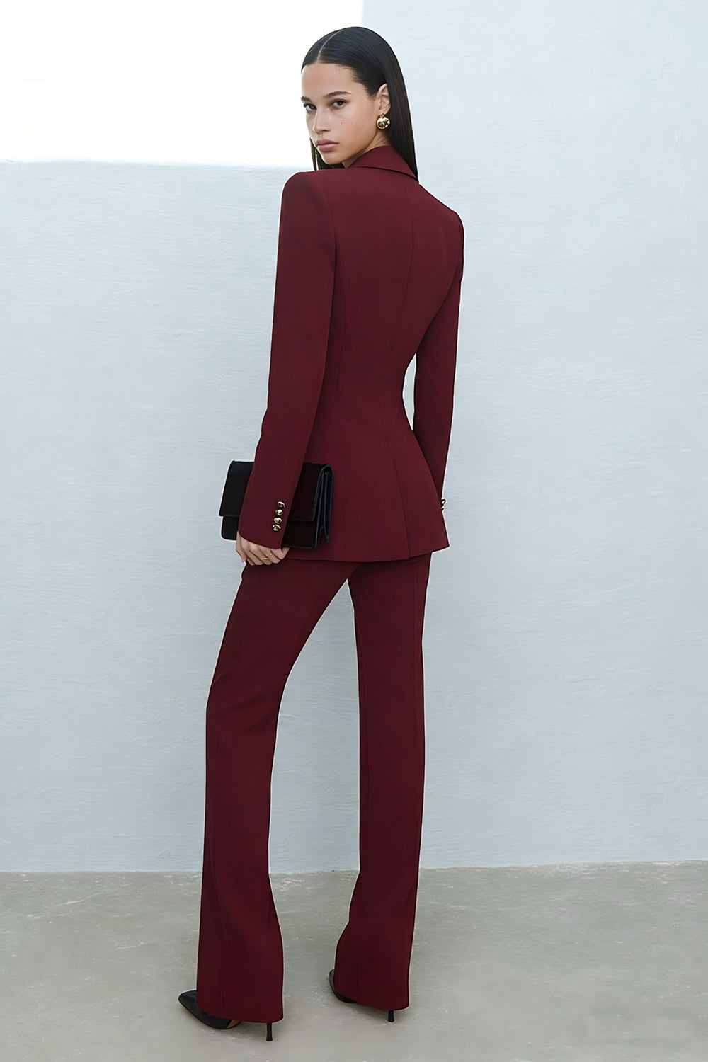 Shawl Lapel 2 Piece Burgundy Slim Fit Women Suits