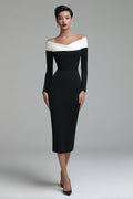 Black Off the Shoulder Bodycon Midi Work Dress