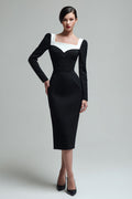 Black Bodycon Square Neck Midi Work Dress