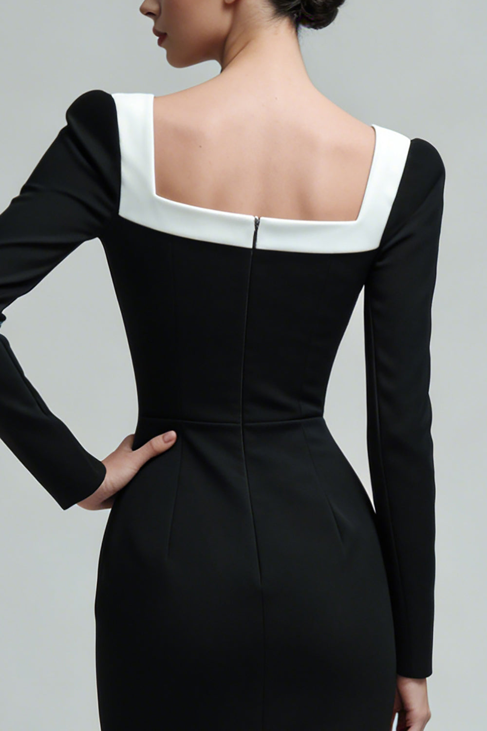 Black Bodycon Square Neck Midi Work Dress