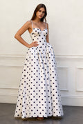 Simple White Black Polka Dot Ball Gown Prom Dress