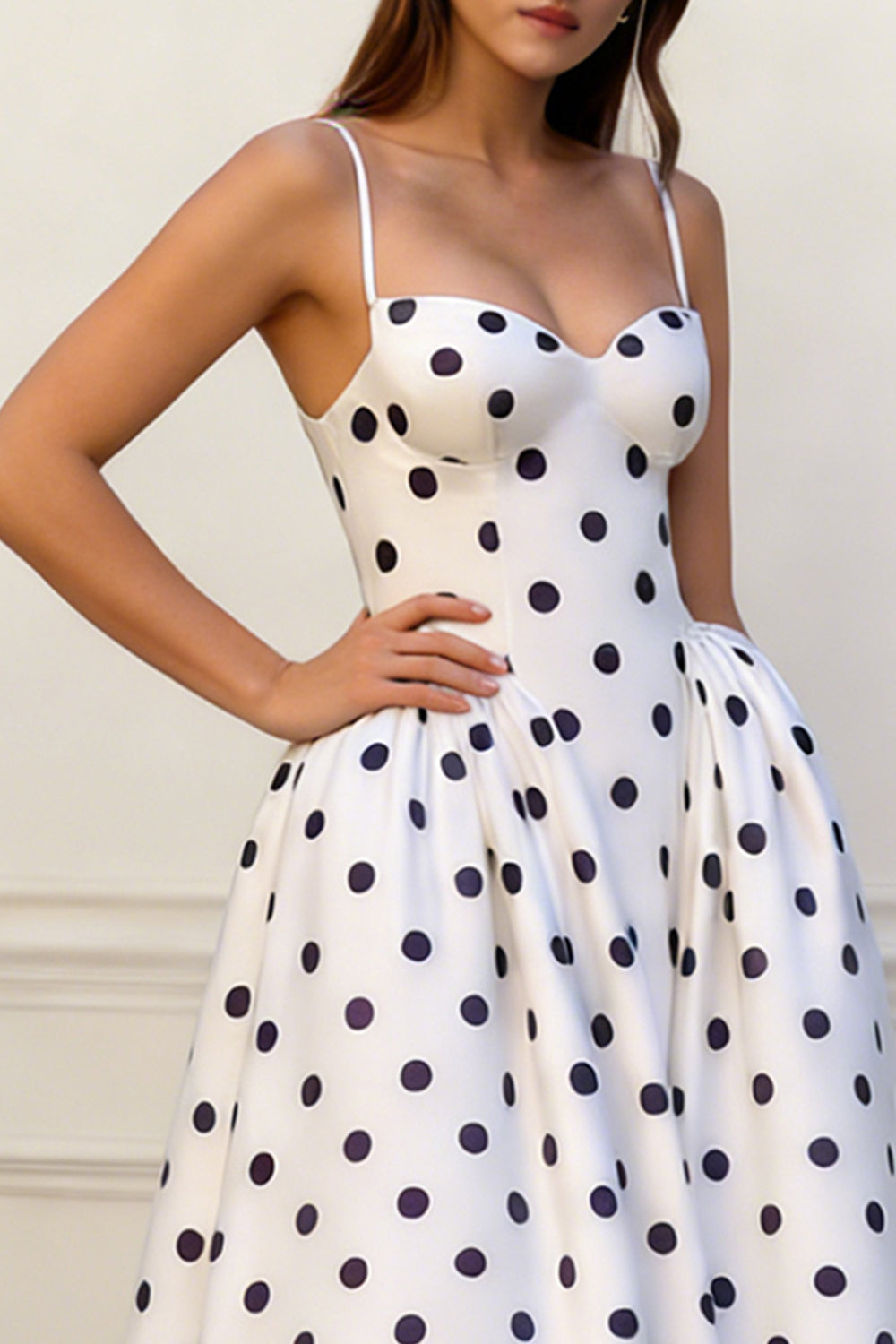 Simple White Black Polka Dot Ball Gown Prom Dress