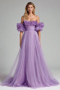 Off the Shoulder Lilac A Line Prom Dress with Ruffles