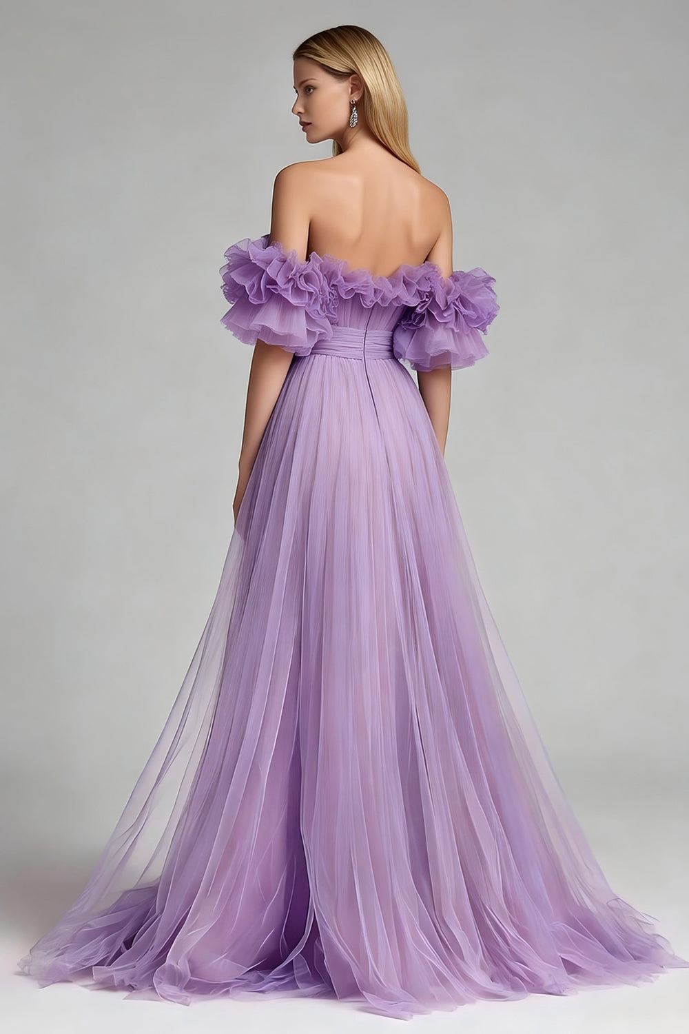Off the Shoulder Lilac A Line Prom Dress with Ruffles