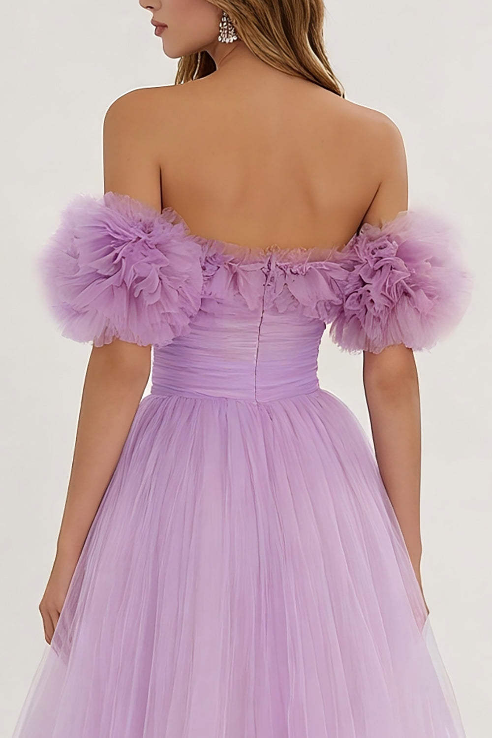 Lilac A Line Maxi Tulle Prom Dress with Ruffles