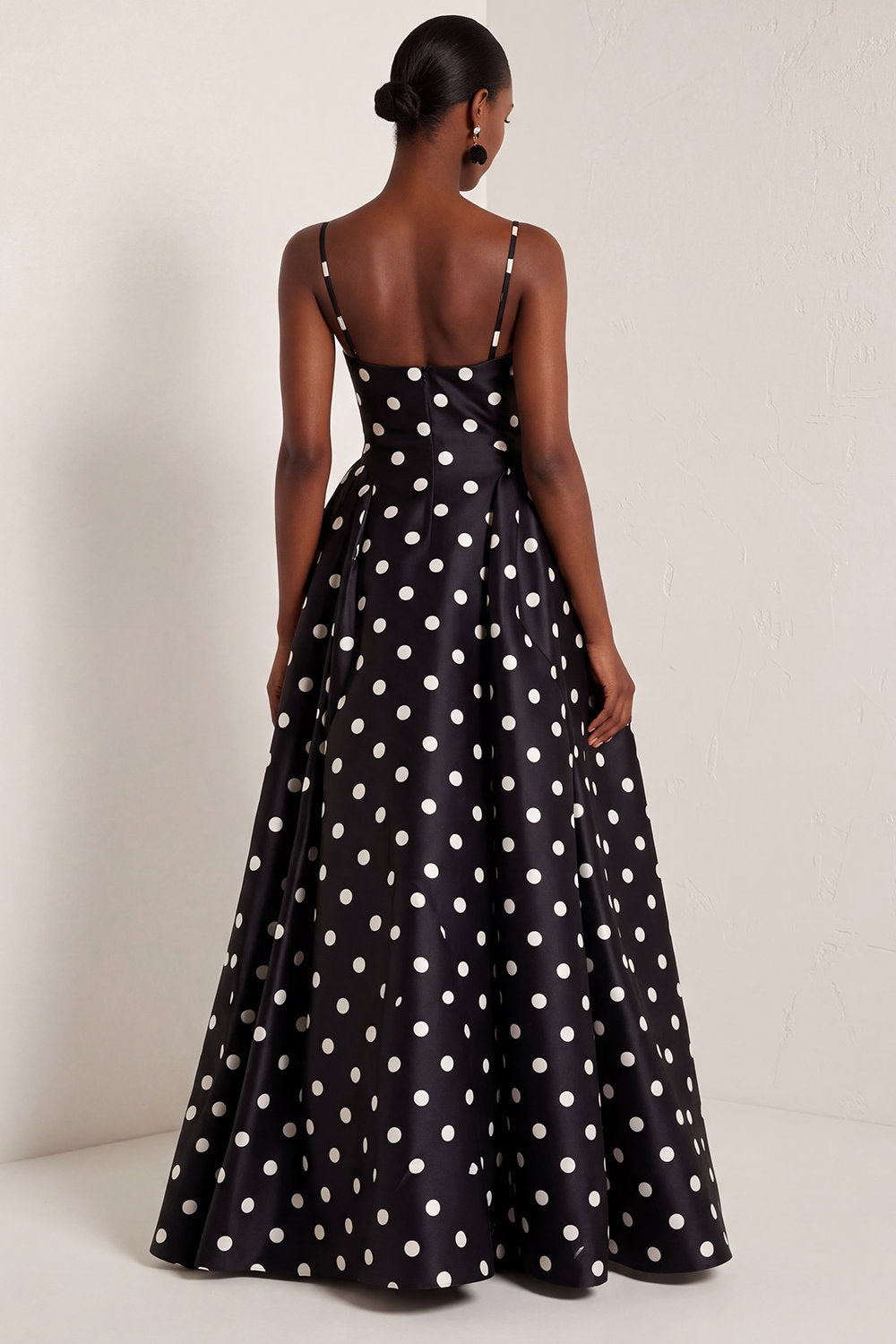 White Black Polka Dot A Line Maxi Formal Dress
