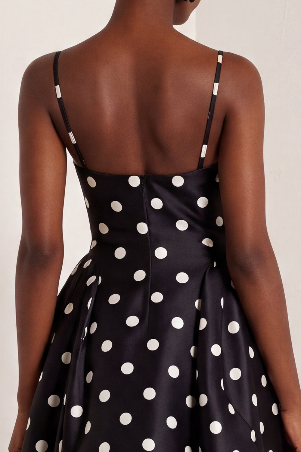 White Black Polka Dot A Line Maxi Formal Dress