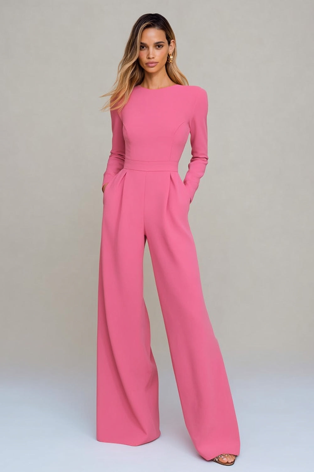 Simple Long Sleeve Black Cut Out Formal Jumpsuit