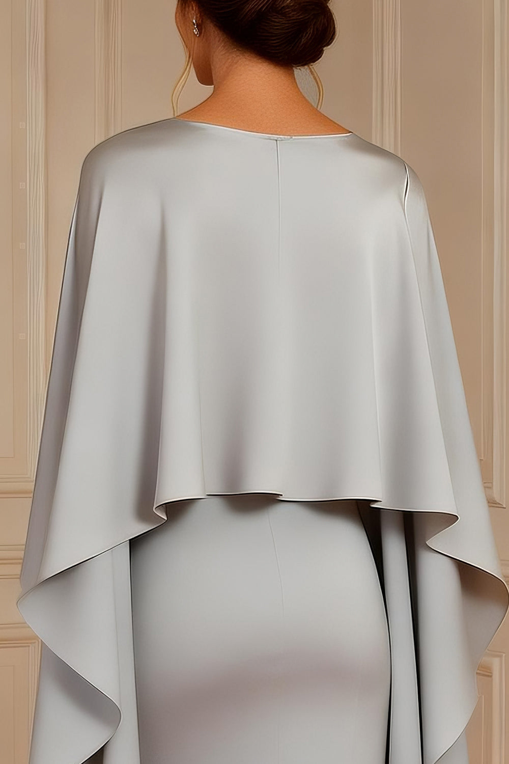 Elegant Grey Satin Sheath Mother of the Bride Dress with Shawl