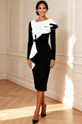 Elegant Black and White Bodycon Midi Mother of the Bride Dress