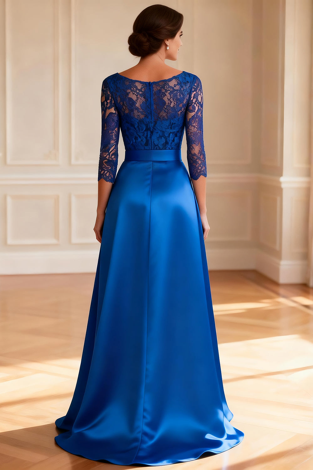 Royal Blue A Line Lace Mother of the Bride Dress with Belt