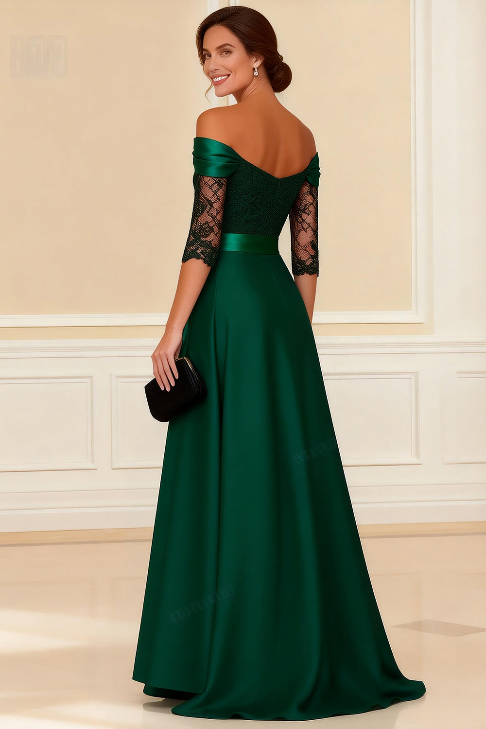 Dark Green Off the Shoulder Lace Mother of the Bride Dress
