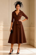 Simple Chocolate A Line Midi Mother of the Bride Dress