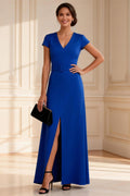 Royal Blue A Line Short Sleeve Mother of the Bride Dress