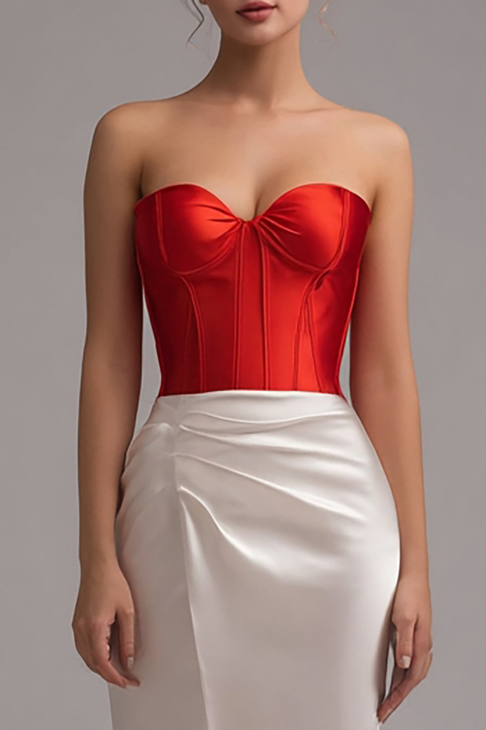 Sweetheart Sheath Red and White Colorblock Formal Dress With Slit