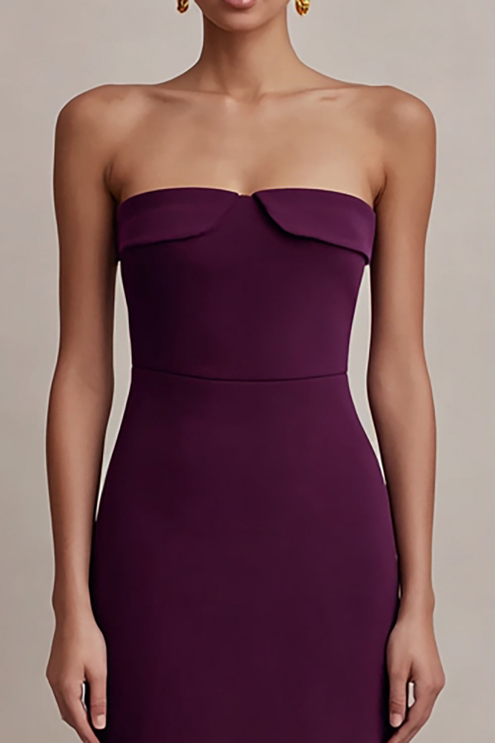 Strapless Plum Sheath Long Formal Dress