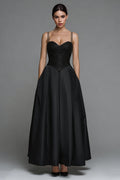 Black A-Line Spaghetti Straps Formal Dress With Pockets