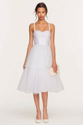 Spaghetti Straps A Line Corset Midi White Dress