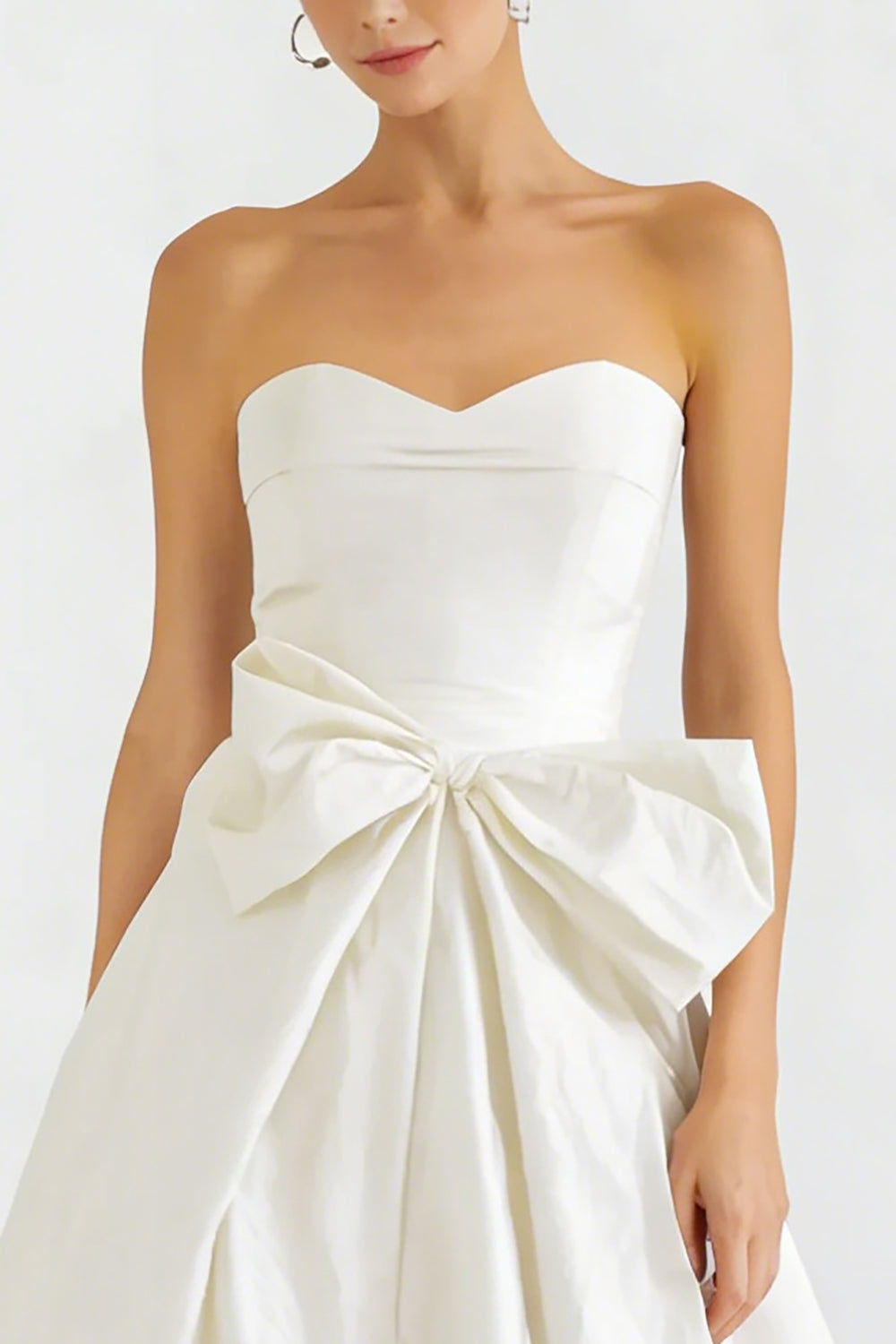 White Strapless A Line Maxi Engagement Dress with Bow