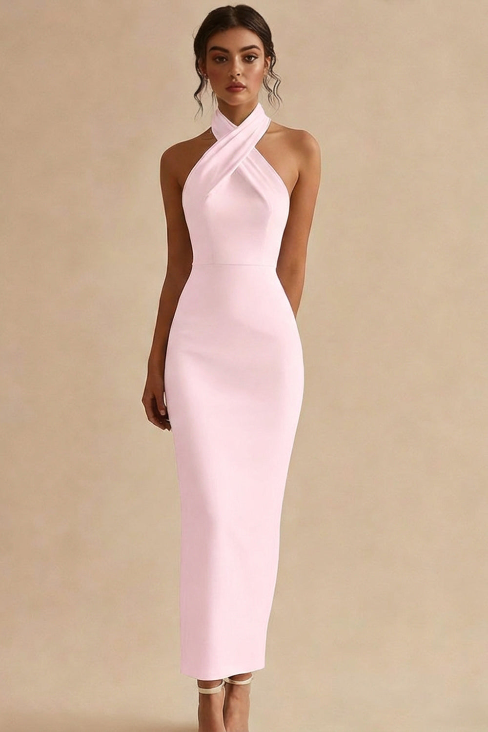 Simple Halter Bodycon Maxi White Dress
