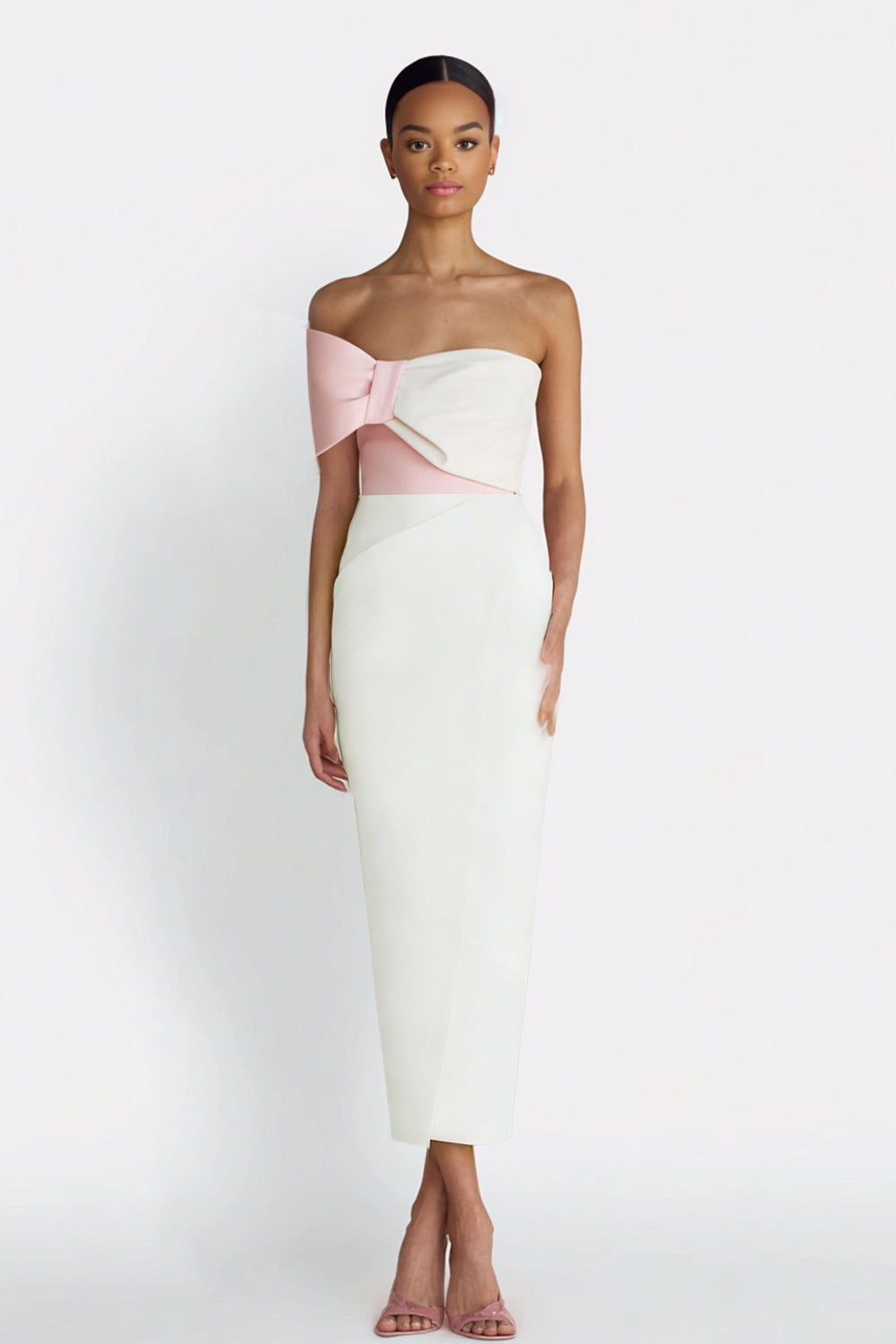 Ivory One Shoulder Bodycon Midi Engagement Dress