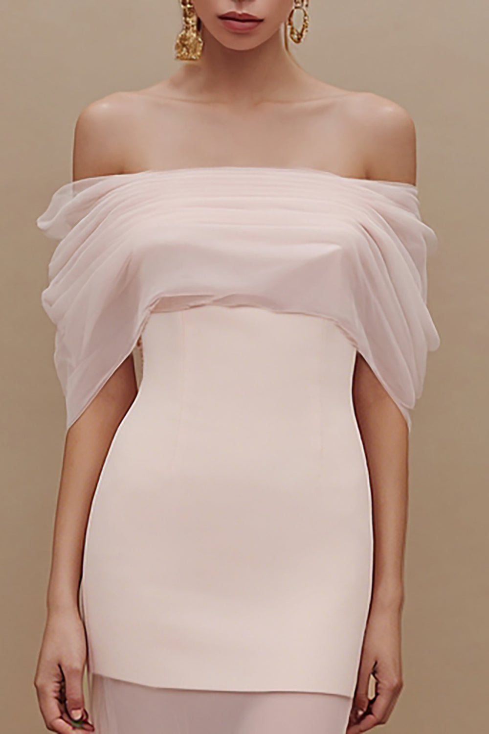 Ivory Off the Shoulder Mermaid Ruched Maxi Engagement Dress