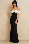 Balck and White Off the Shoulder Mermaid Formal Dress