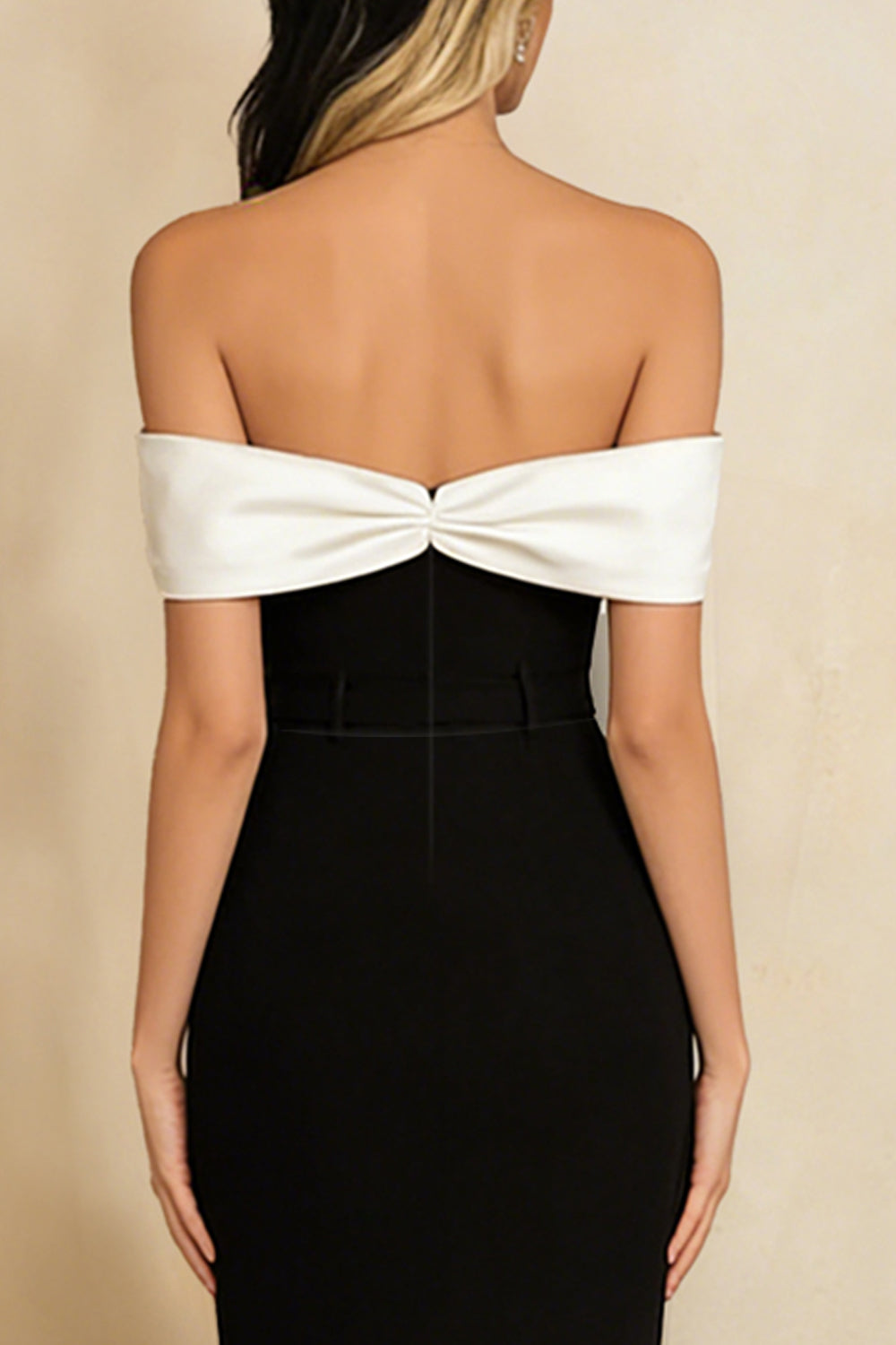 Balck and White Off the Shoulder Mermaid Formal Dress