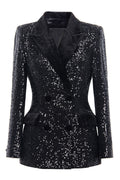 Black Sequin Peak Lapel Double Breasted Prom Blazer
