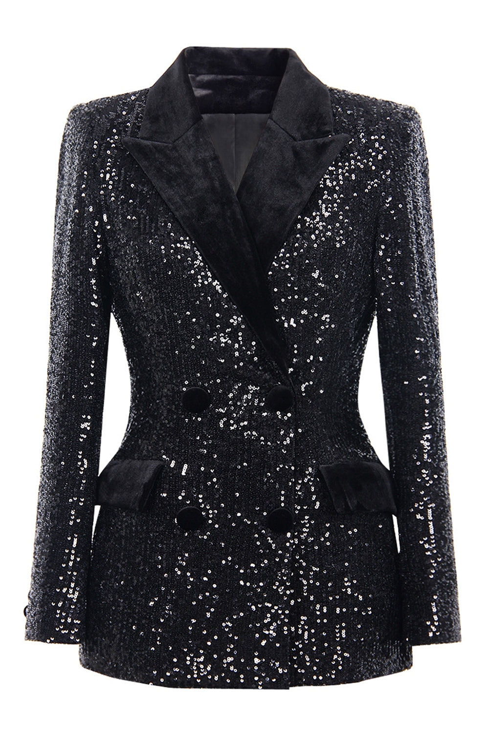 Black Sequin Peak Lapel Double Breasted Prom Blazer