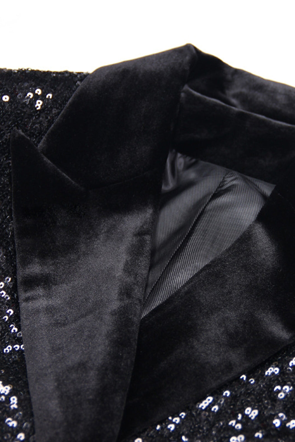 Black Sequin Peak Lapel Double Breasted Prom Blazer
