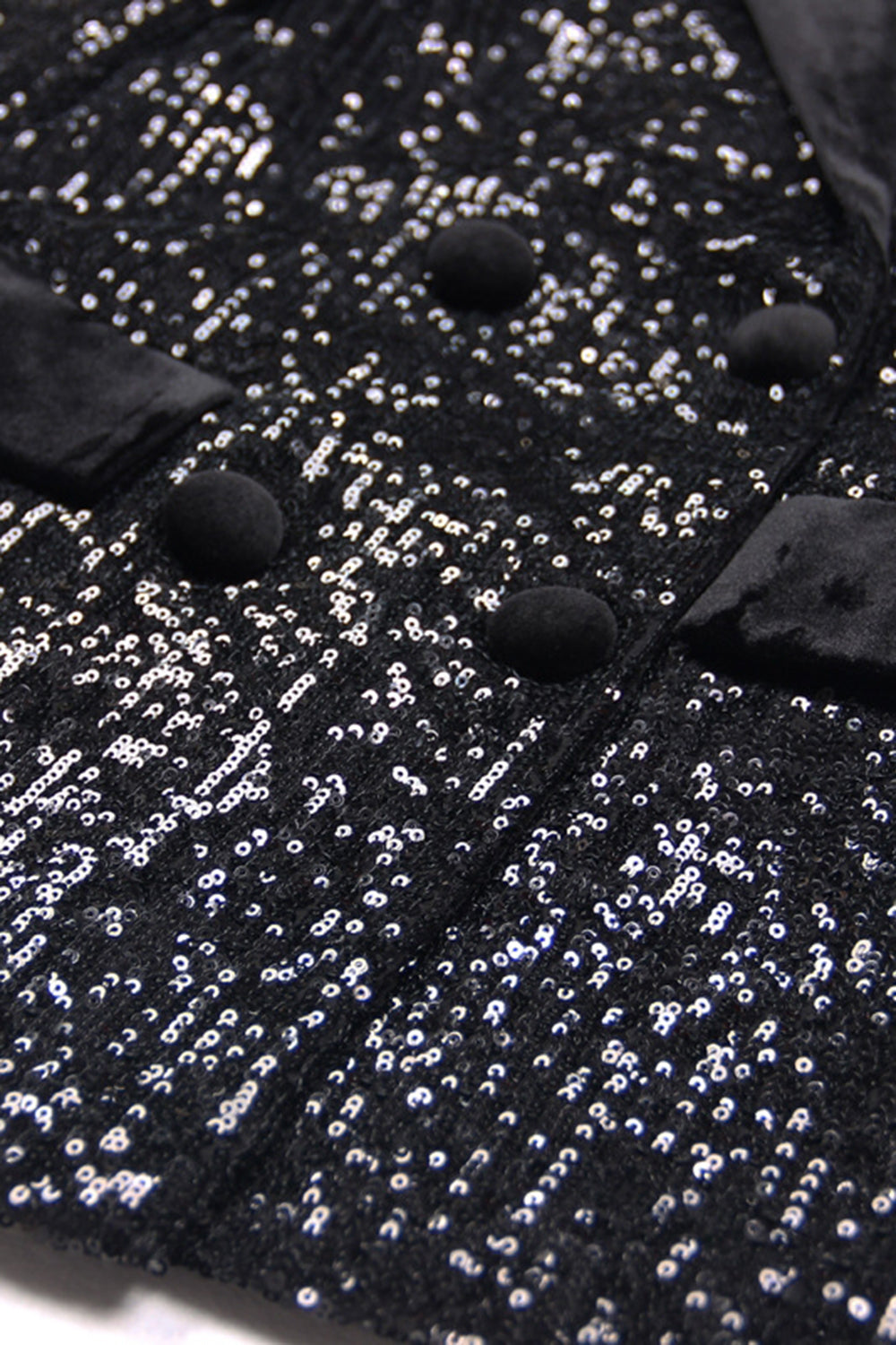 Black Sequin Peak Lapel Double Breasted Prom Blazer