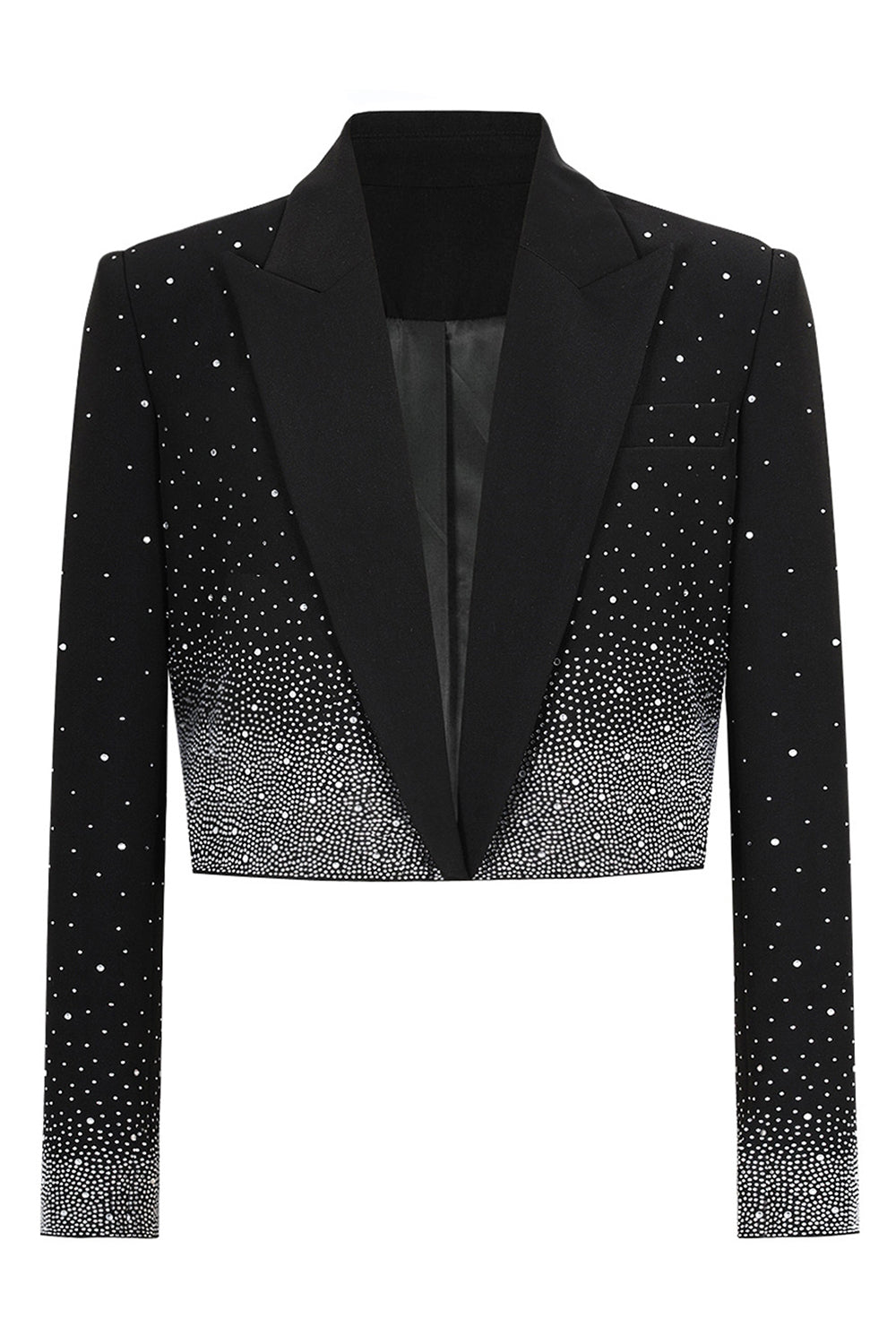 Peak Lapel Black Beaded Women Prom Cropped Blazer