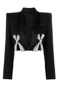 Black Shawl Lapel Prom Cropped Blazer With Bows