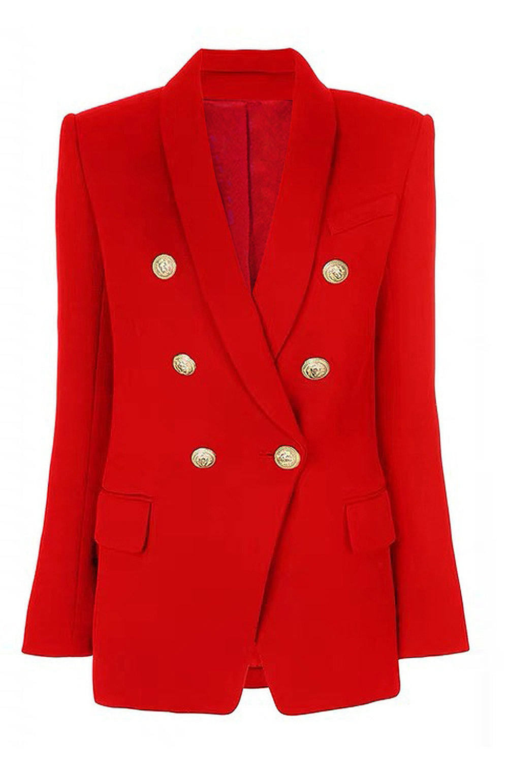 Red Double Breasted Shawl Lapel Prom Blazer