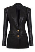 Black Peak Lapel Women Leather Jacket