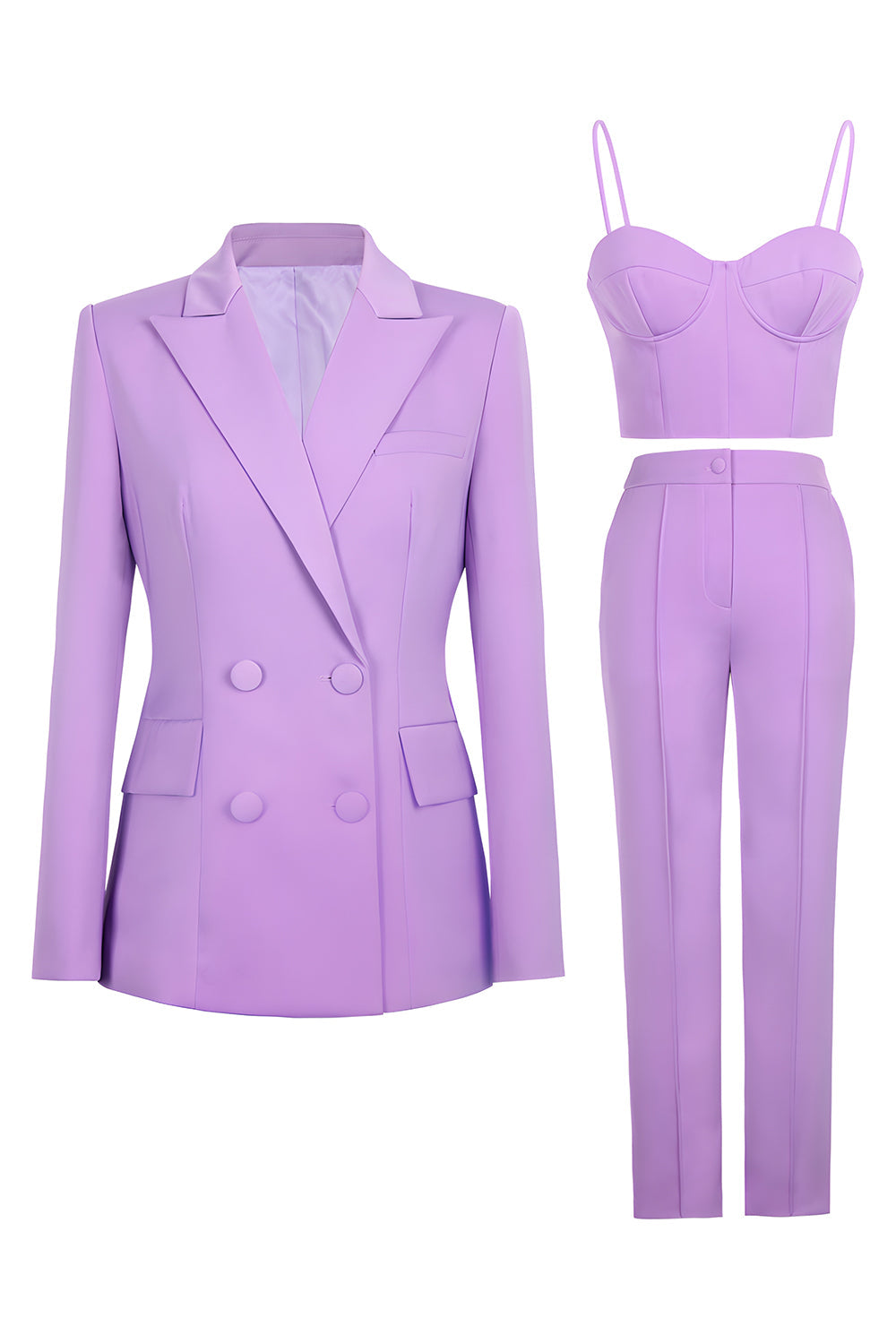 Purple Slim Fit Peak Lapel Double Breasted 3 Piece Women Suits