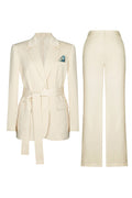 2 Piece Notched Lapel Ivory Women Suits With Belt