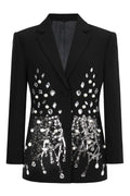 Black Notched Lapel Beaded Prom Blazer With Sequins