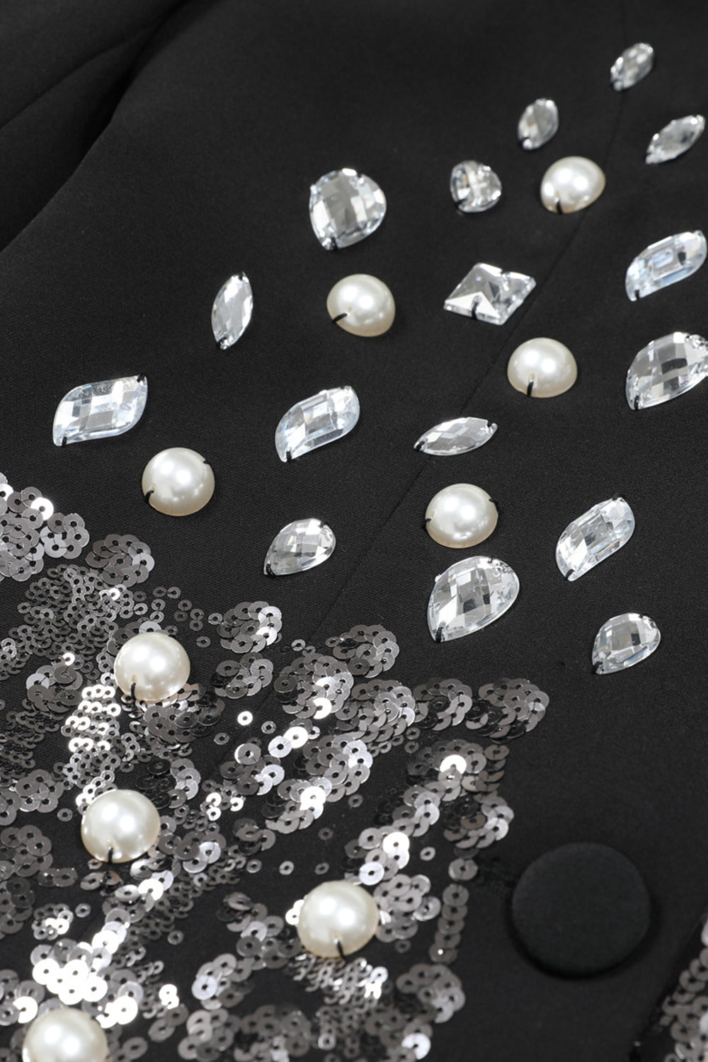 Black Notched Lapel Beaded Prom Blazer With Sequins