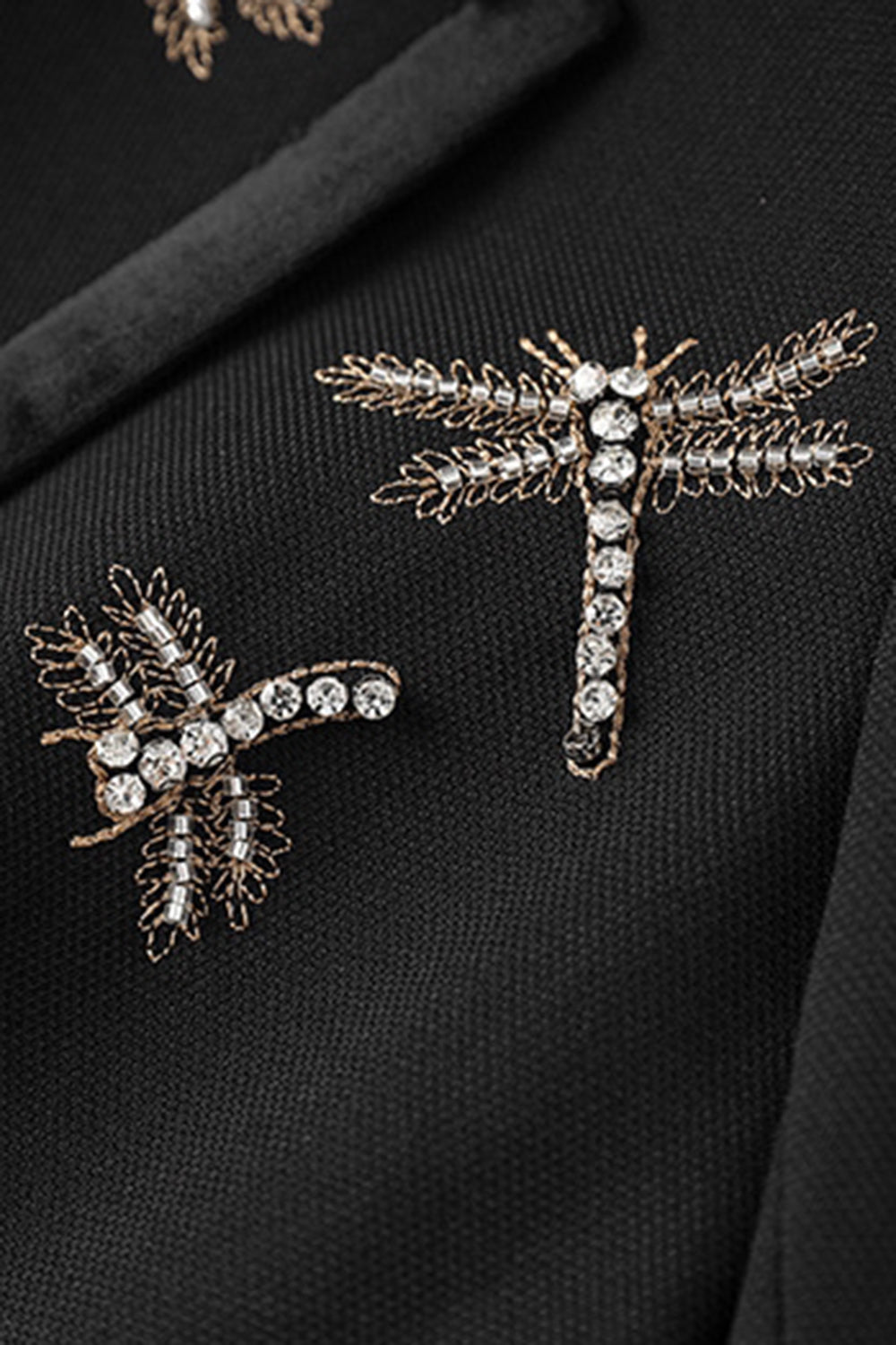 Black Notched Lapel Beaded Double Breasted Blazer