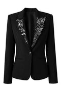 Peak Lapel Black One Button Prom Blazer With Mirrors