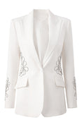 White Peak Lapel One Button Beaded Women Blazer