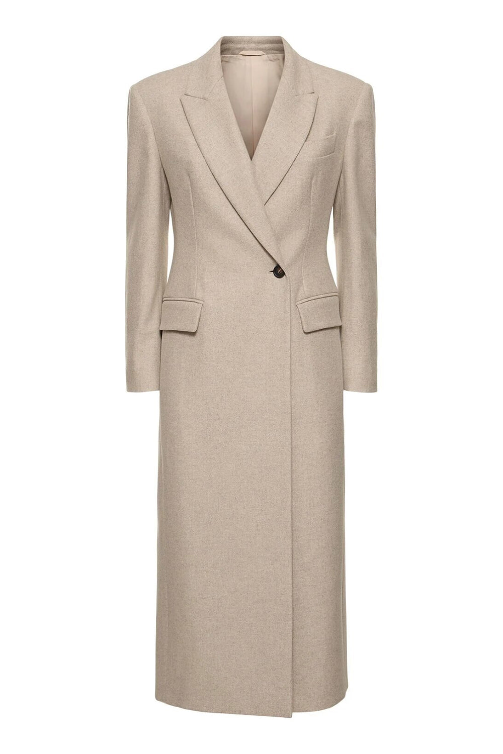 Kahki Sheath Peak Lapel Long Women Trench Coat