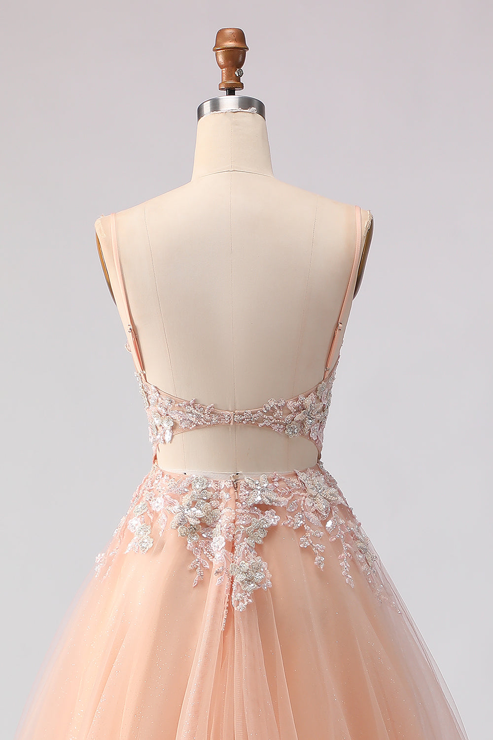 Sage Green A Line Appliqued Corset Sequin Prom Dress