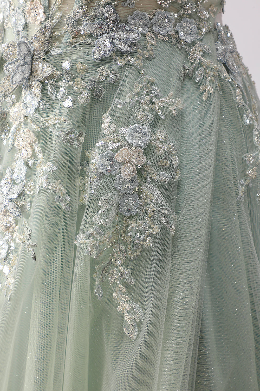 Spaghetti Straps Champagne A Line Appliqued Prom Dress