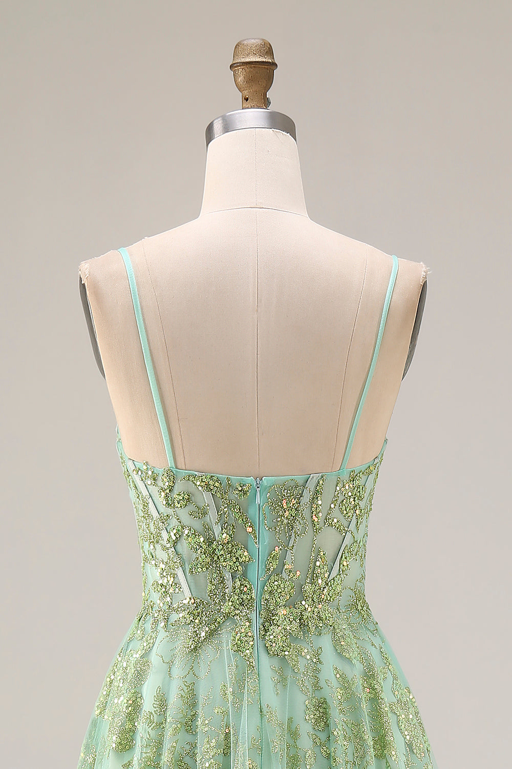 Sparkly Green Corset A Line Maxi Prom Dress