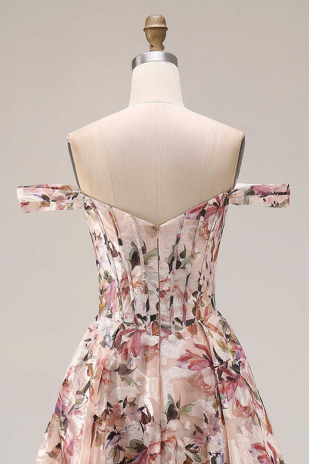 Off the Shoulder Corset Desert Rose Floral Prom Dress