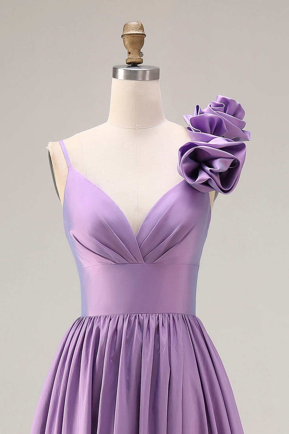 Purple 3D Flowers A Line Pleated Prom Dress
